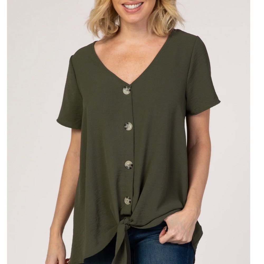 Light Olive Button Down with Tie in Front